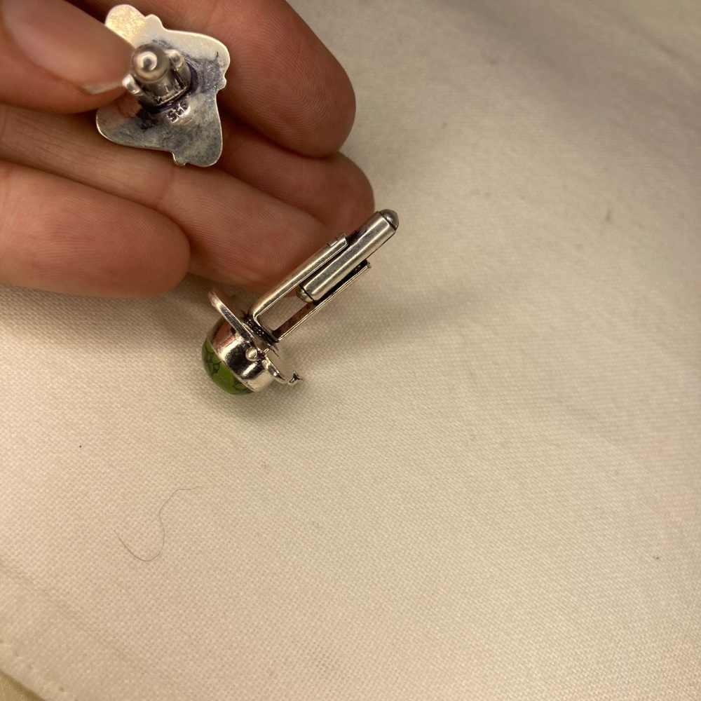 Solid Sterling Silver Men’s Green, Synthetic Ston… - image 8